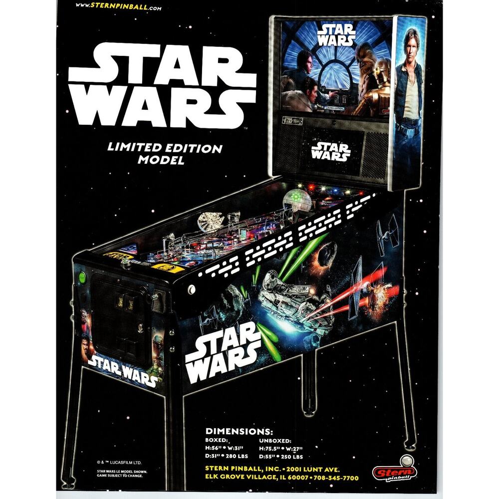 Stern Star Wars Limited Edition Pinball Machine FLYER 16 Missions 16 RGB LEDs